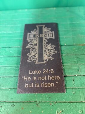 Inspirational Luke 24:6 Wall Plaque - Black and Gold